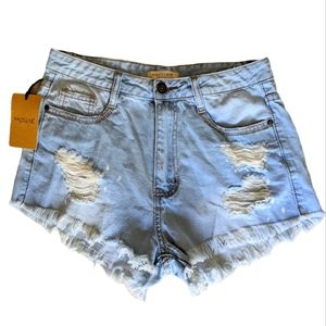 NEW Distressed Denim Shorts, jean cutoff high waisted light wash